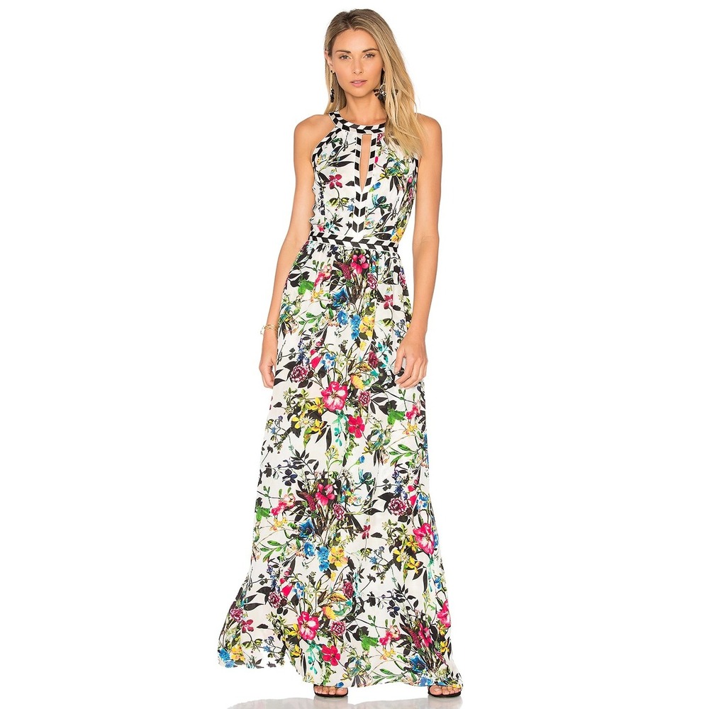 Parker Silk Halter Floral Luella Sleeveless Maxi Dress S Resort Vacation Cutout